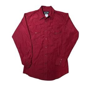 Wrangler Shirt S Red Pearl Snap‎ Western Casual Button Up Long Sleeve Mens VTG